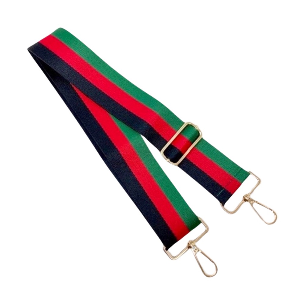 AH-DORNED Guitar-Style Purse Strap‎ Black/Red/Green Striped